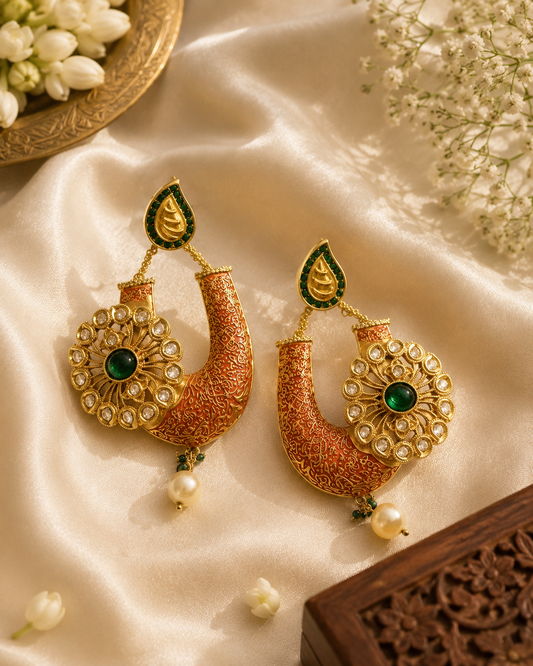 Zaira Emerald Meenakari Chandbali Earrings