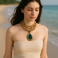Multi-Layered Gold Chain Choker with Emerald Teardrop Pendant