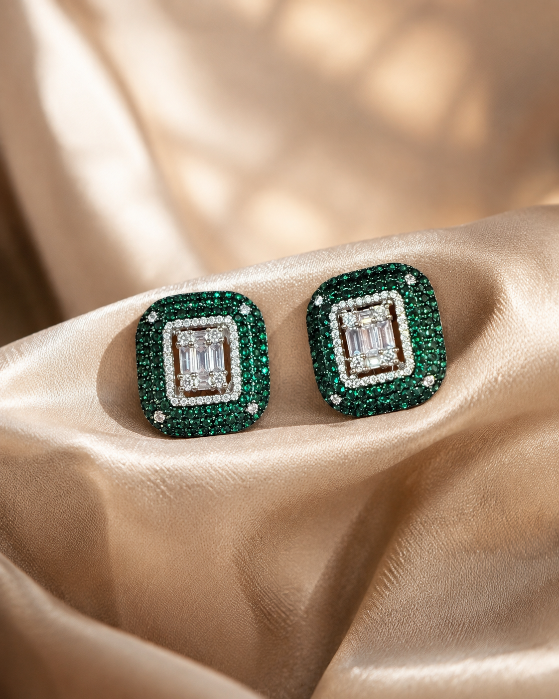 Emerald Luxe Cushion Stud Earrings