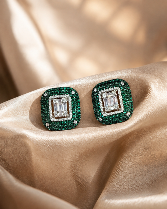 Emerald Luxe Cushion Stud Earrings