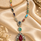 Royal Multicolour Stone Statement Necklace & Earrings Set