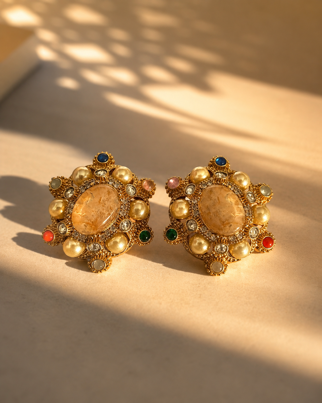 Vintage Champagne Pearl Statement Earrings