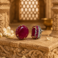 Royal Ruby Halo Stud Earrings