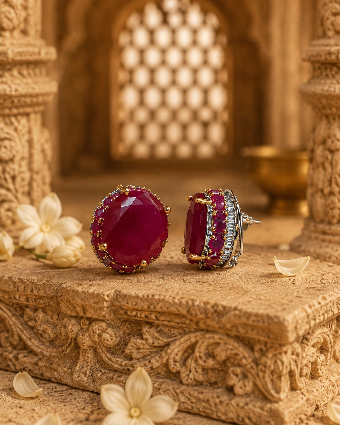 Royal Ruby Halo Stud Earrings