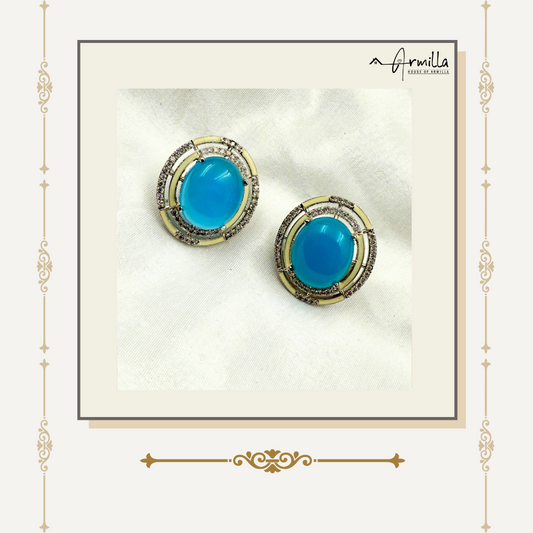 Celestial Glow – Turquoise & Smoky Quartz Stud Earrings