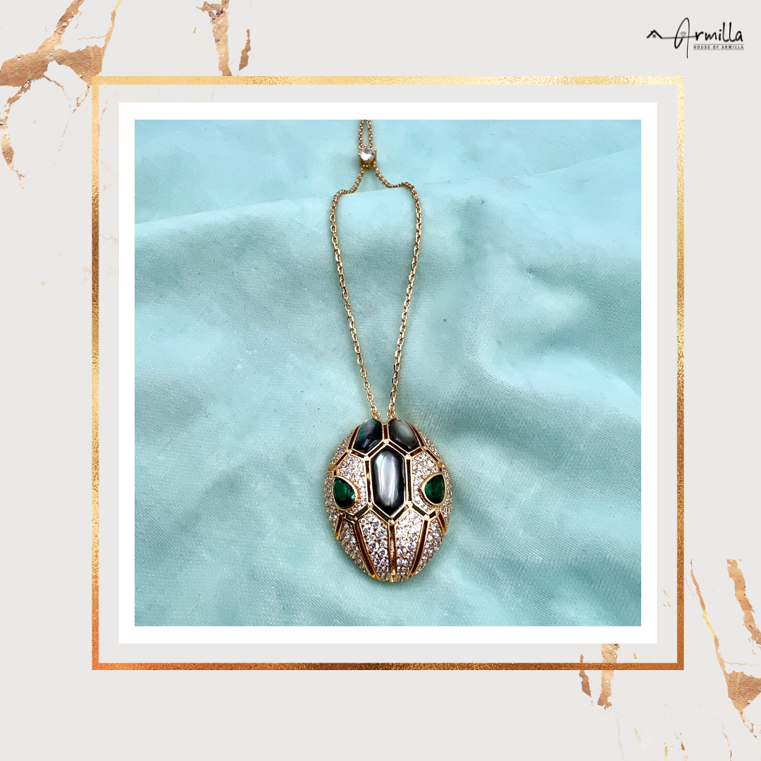 Opulent Emerald & Crystal Bug Pendant