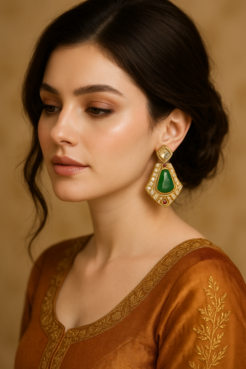 Emerald Radiance Kundan Studs