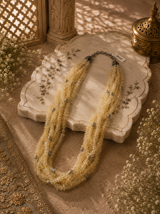 Multi Strand High Gloss Beaded Necklace with Earrings