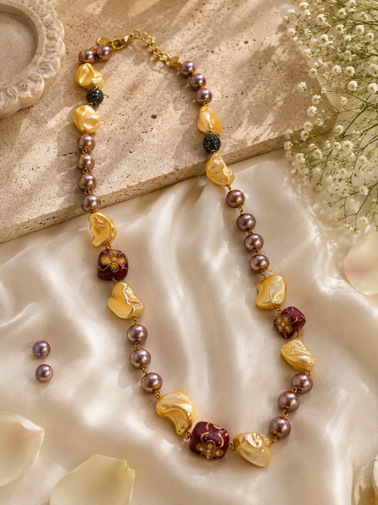 Gulbahar Baroque Pearl & Hand-Painted Bead Necklace