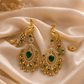Peacock Motif Emerald Green Statement Earrings with Kundan Work