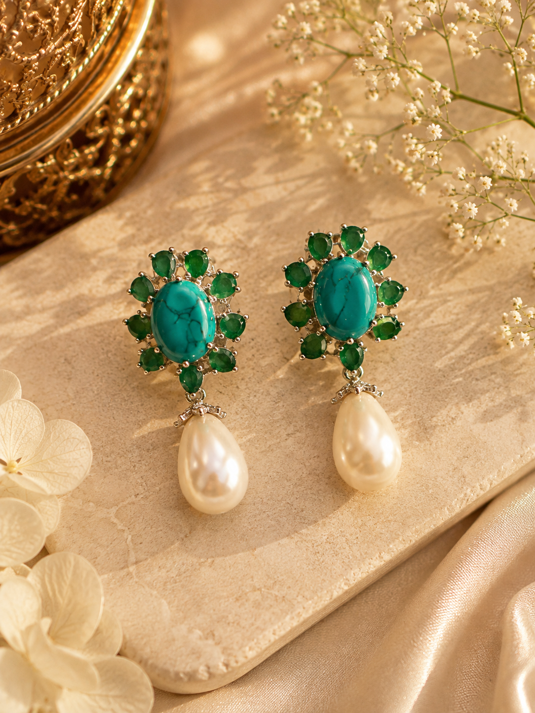 Royal Radiance Semi-Precious Stone & Pearl Drop Earrings