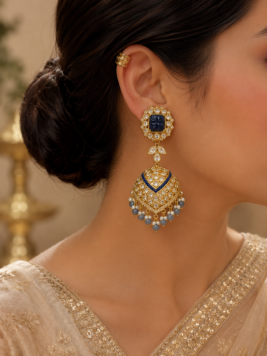 Royal Blue Kundan Jhumka Earrings