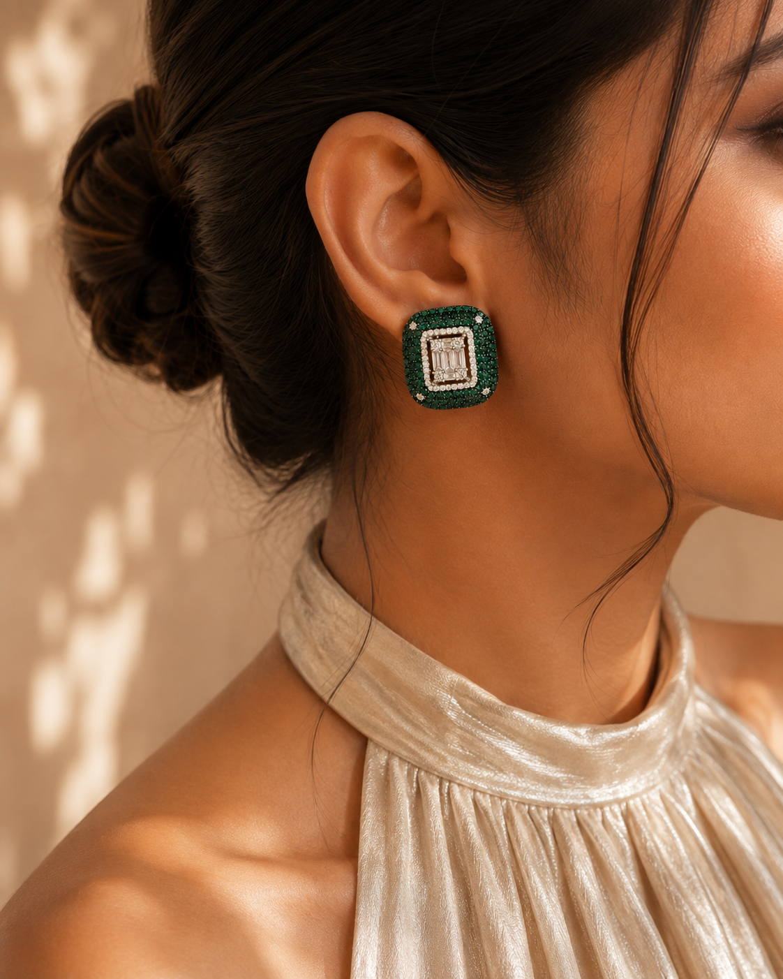 Emerald Luxe Cushion Stud Earrings