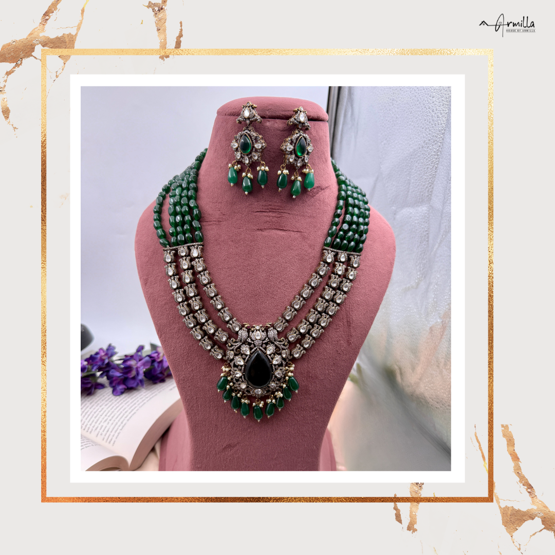 Majestic Emerald Kundan Polki Bridal Set