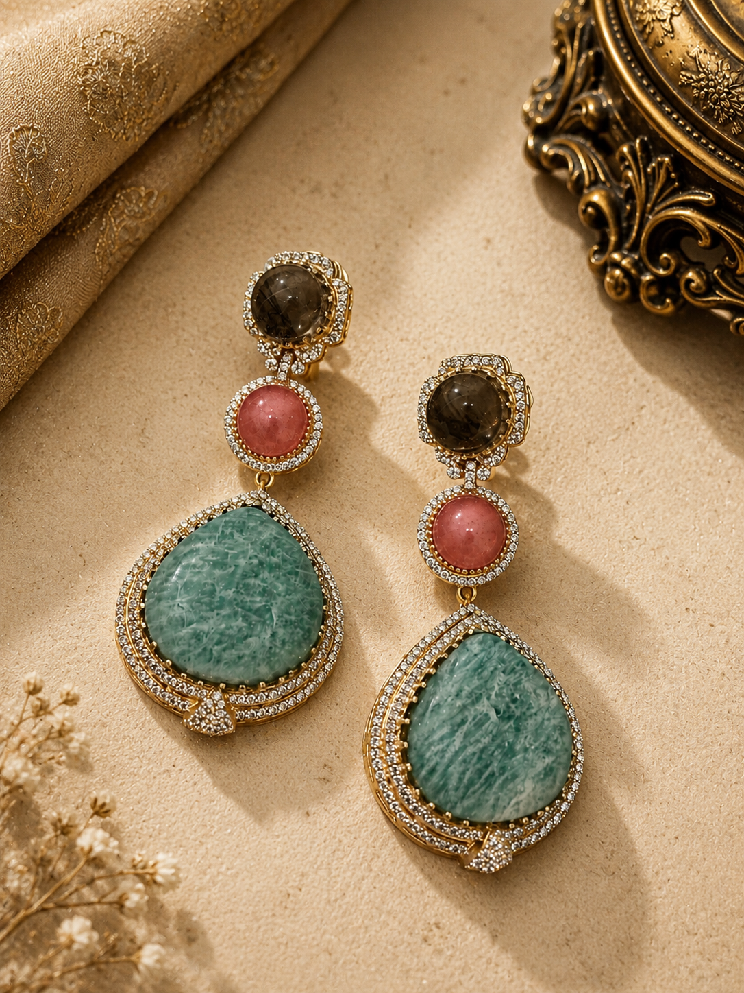 Multicolour Gemstone Statement Necklace & Earrings Set