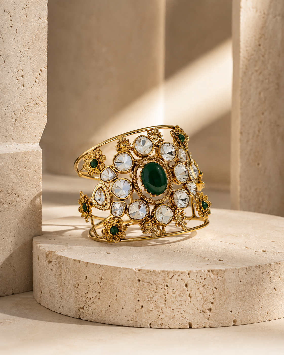 Emerald Heritage Kundan Statement Bracelet