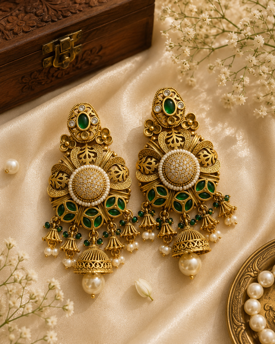 Aarya Emerald Heritage Jhumka Earrings