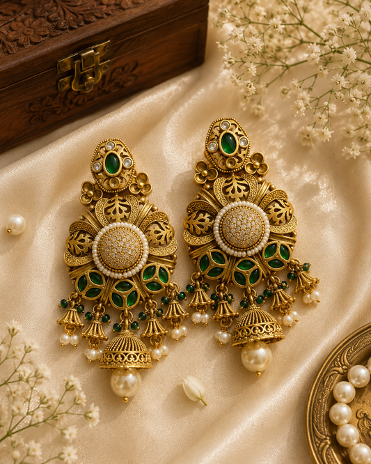 Aarya Emerald Heritage Jhumka Earrings