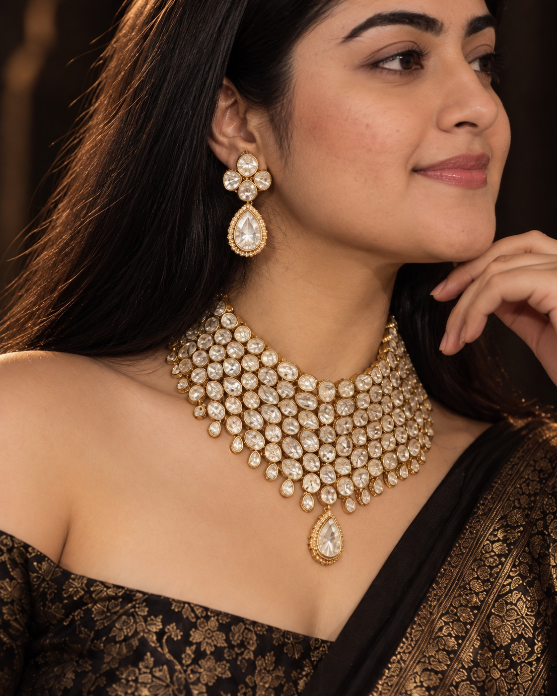 The Maharani Polki Necklace & Earrings Set