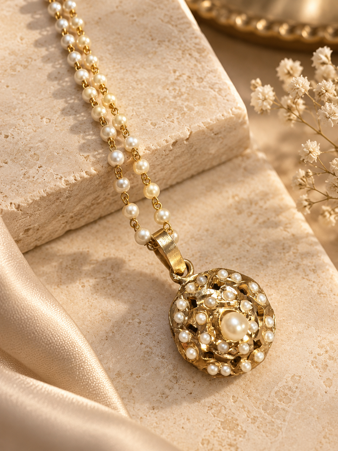 Ruby & Pearl Bloom Jadau Pendant Set with Matching Earrings