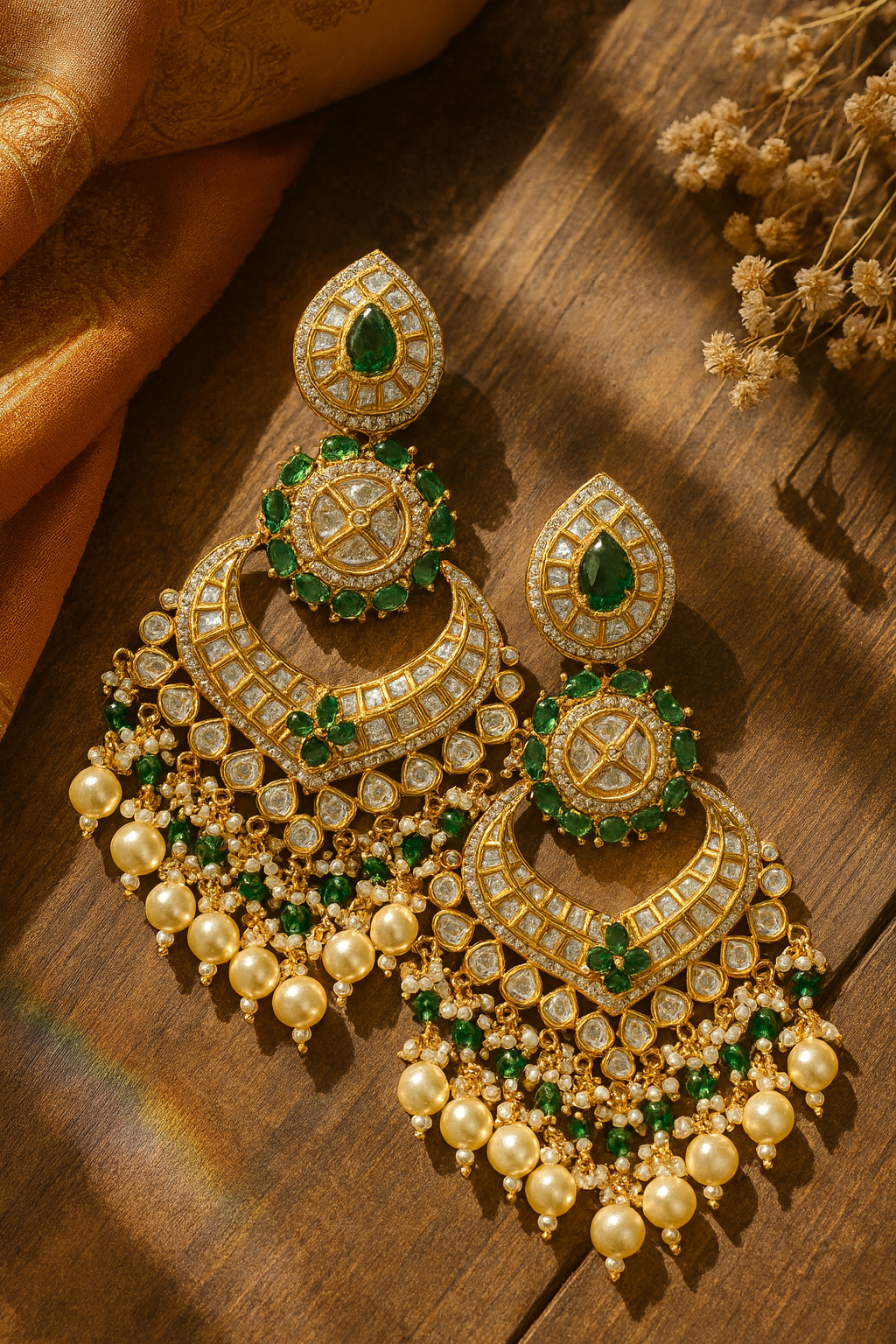 Kundan Polki Chandelier Earrings