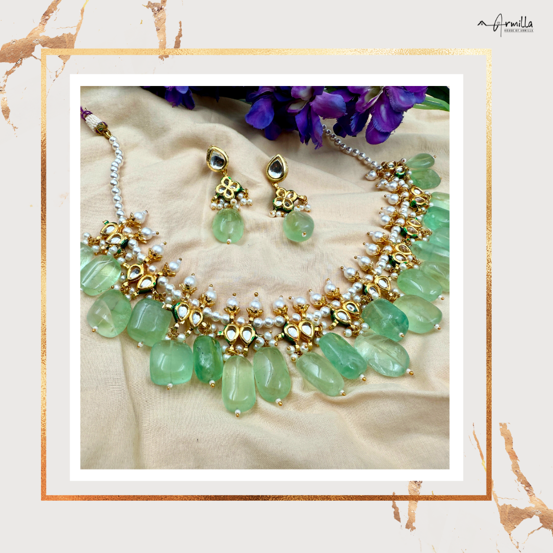 Enchanting Green Kundan & Pearl Choker Set