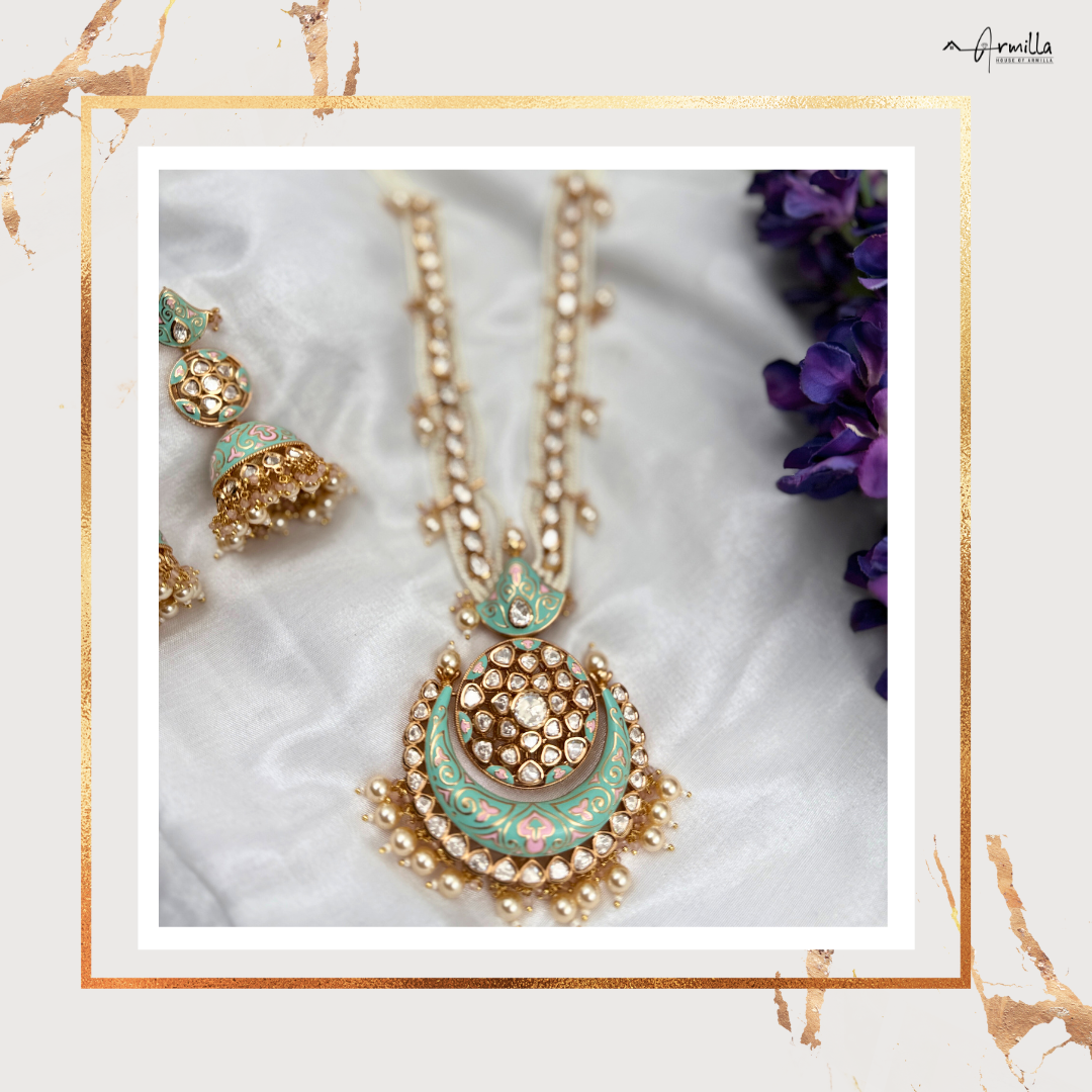 Crescent Charm: Enamel & Kundan Heritage