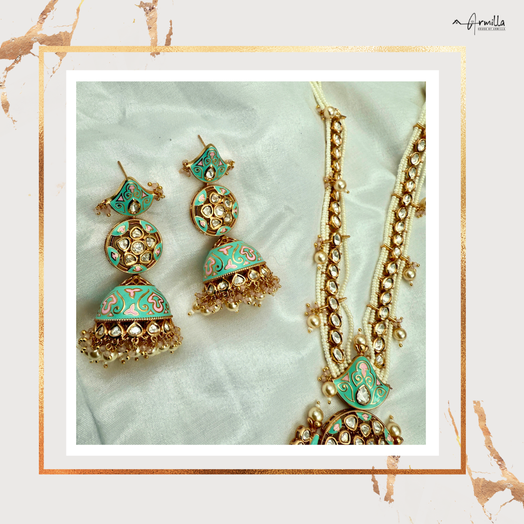 Crescent Charm: Enamel & Kundan Heritage