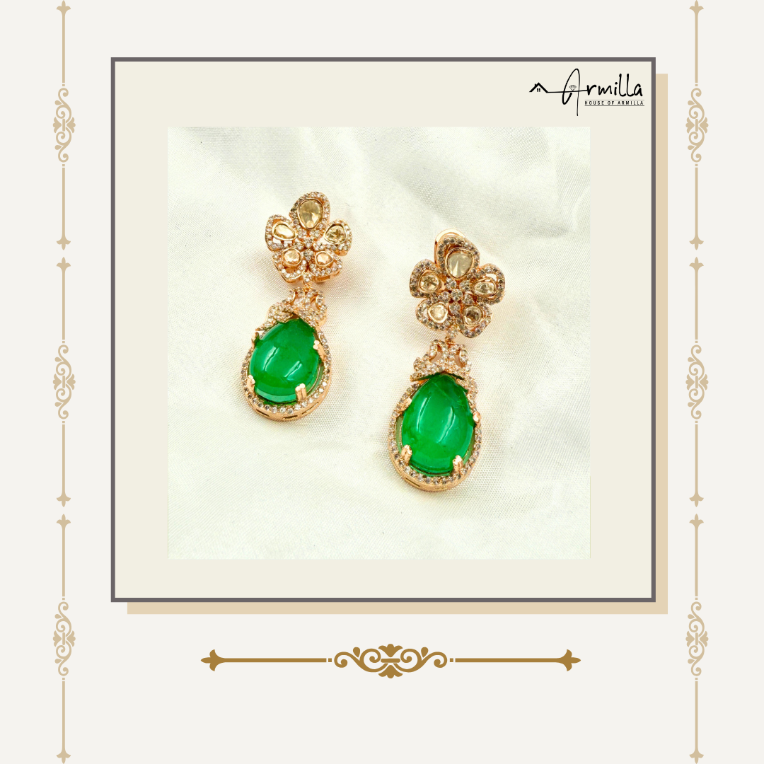 Regal Kundan Grace – Emerald & Ruby Drop Earrings