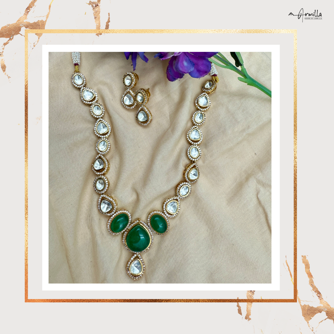 Royal Green Kundan Polki Necklace Set