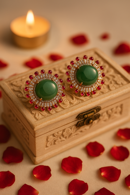 Royal Bloom – Emerald & Ruby Sunburst Earrings