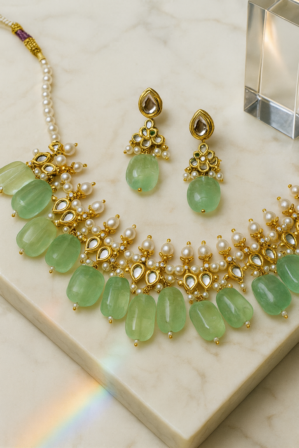 Enchanting Green Kundan & Pearl Choker Set