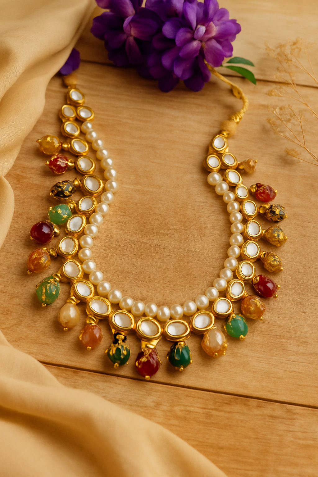 Tanjore-Inspired Kundan & Pearl Necklace