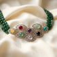 Navratan Emerald Beaded Necklace & Amethyst Earrings Set