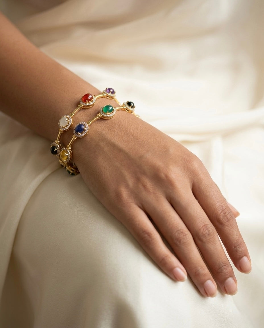 Navratan Halo Double-Line Bangle