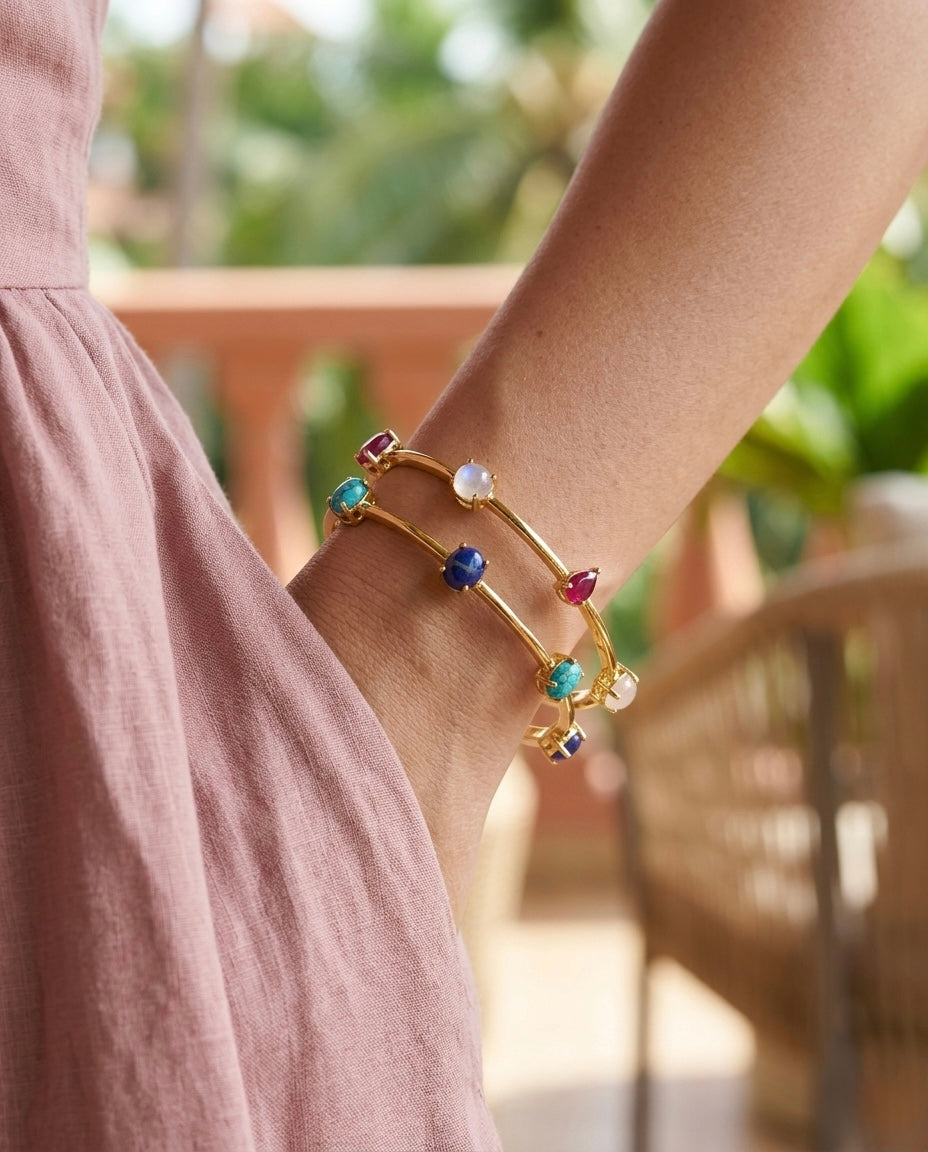 Navratan Minimalist Double-Line Bracelet