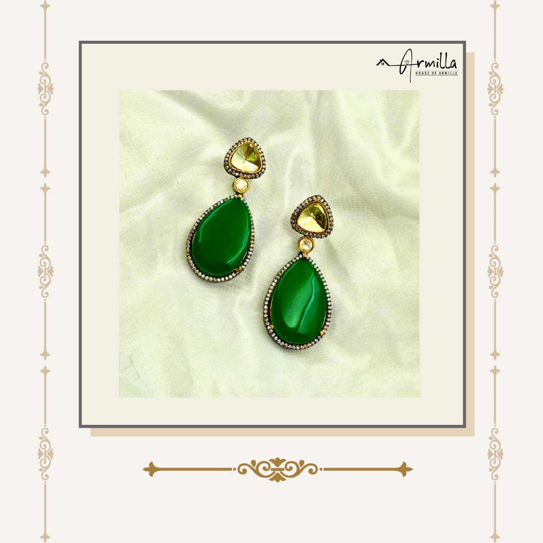 Emerald Radiance Kundan Drop Earrings