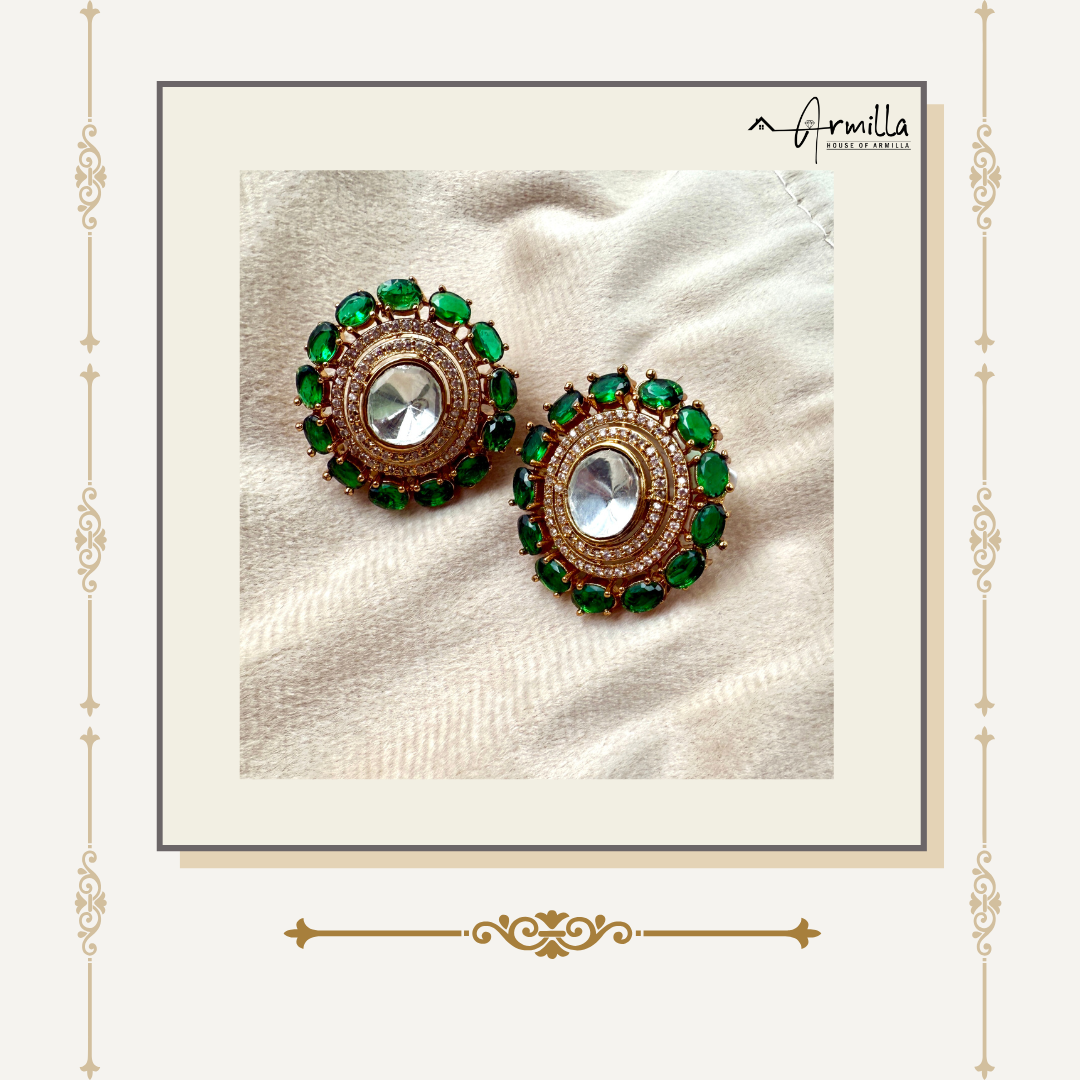 Regal Emerald Polki Studs