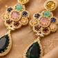 Navratan Bloom Teardrop Statement Earrings – Emerald Green & Smoky Olive