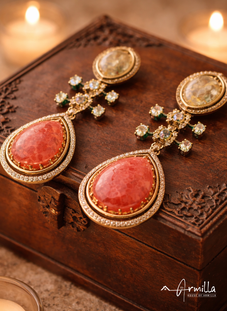 Heritage Teardrop Statement Earrings – Rose & Champagne
