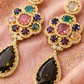 Navratan Bloom Teardrop Statement Earrings – Emerald Green & Smoky Olive