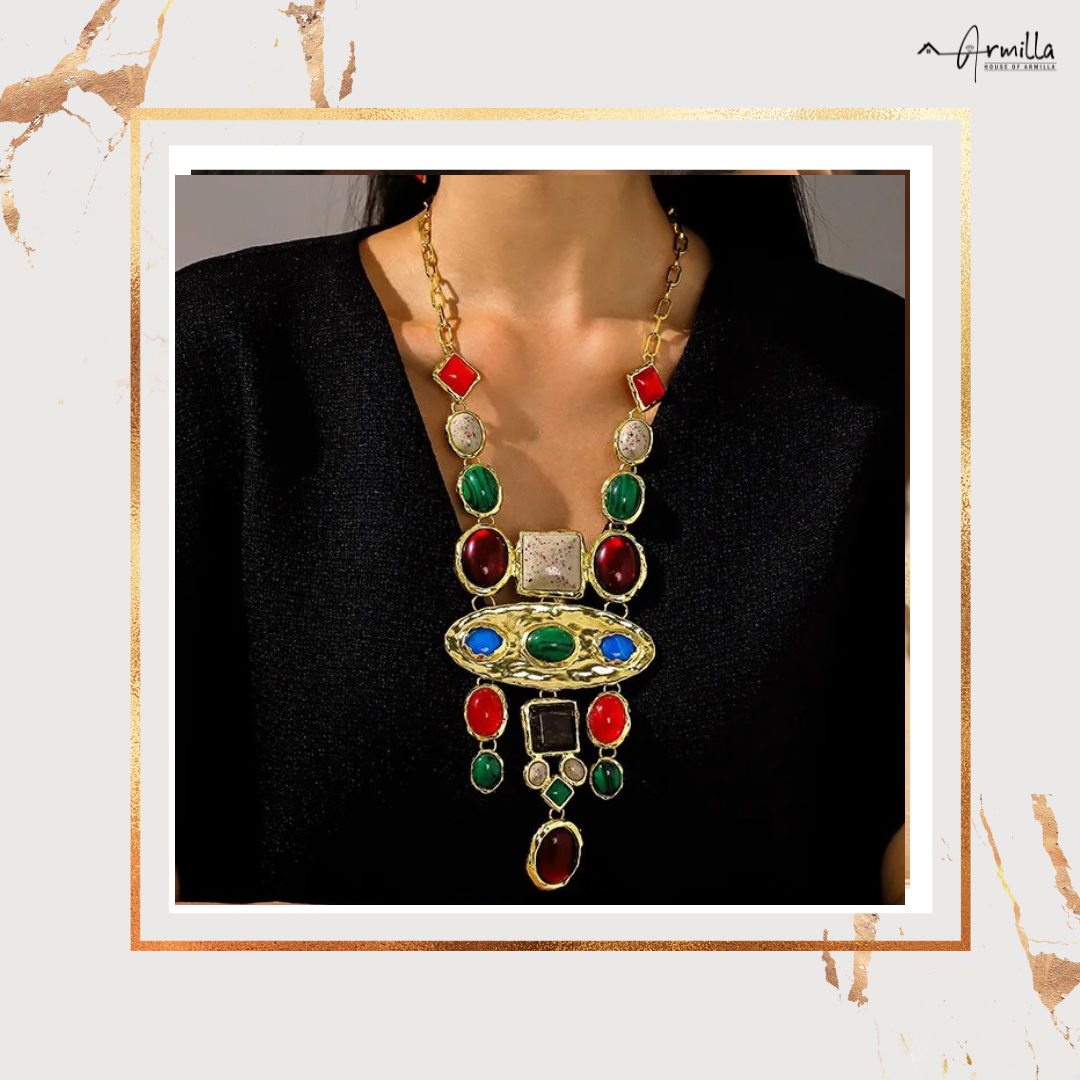 Celestial Heritage – Handcrafted Multistone Statement Necklace