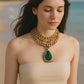Multi-Layered Gold Chain Choker with Emerald Teardrop Pendant