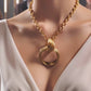 Bold Gold Link Chain Necklace with Sculptural Ring Pendant