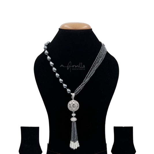 Sparkling Long Necklace with CZ studded chandelier pendant