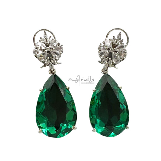 White Gold Plated Emerald Stone Designer Danglers