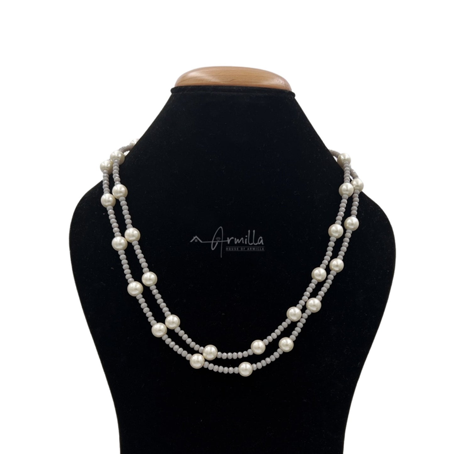 Alluring Lightweight White Pearl String with Grey Beads