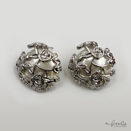 Silver polished carving style Mother of Pearl Studs
