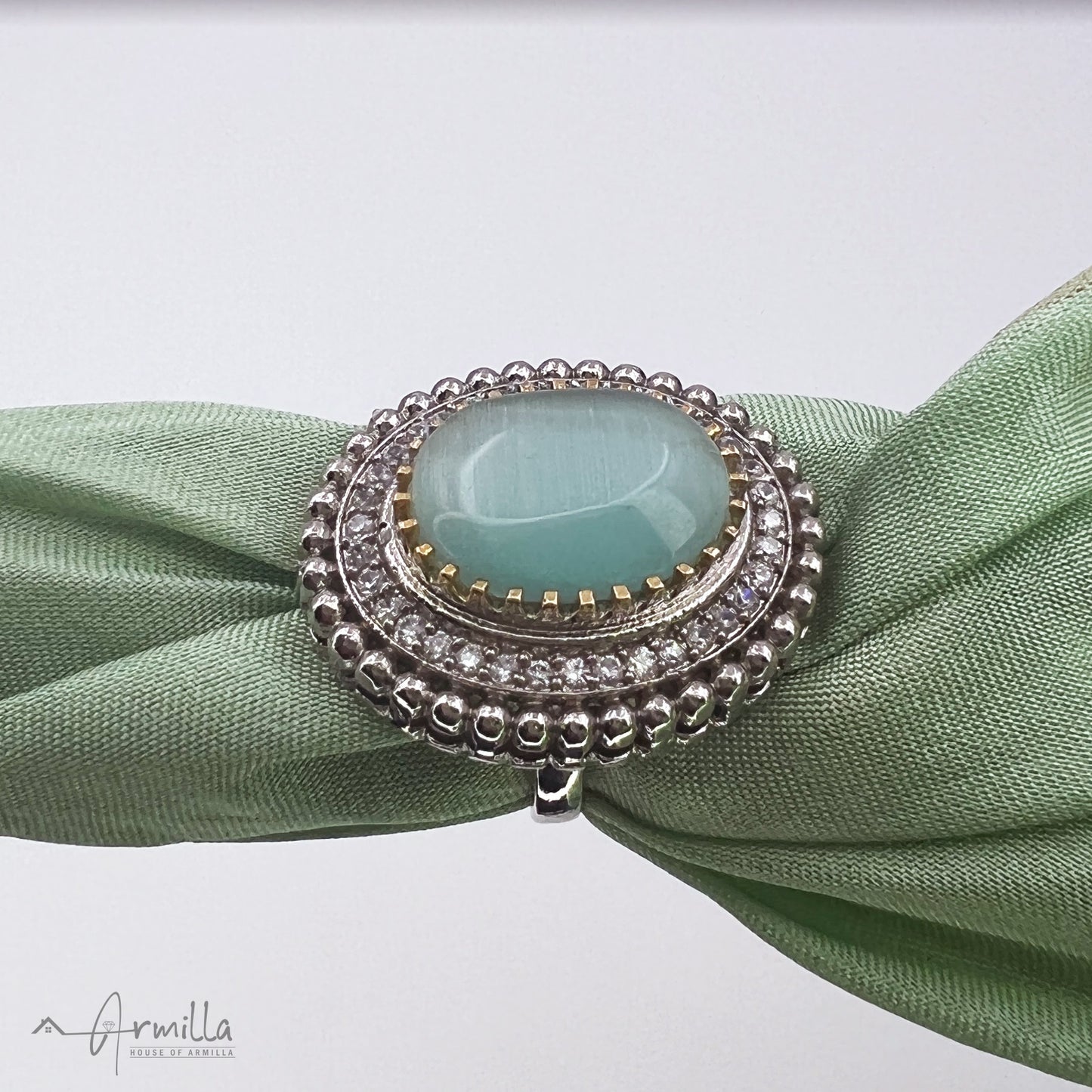 Mint Green Oval Shaped Stone Ring