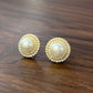 White Pearl Stud Earrings with Gold Toned Border